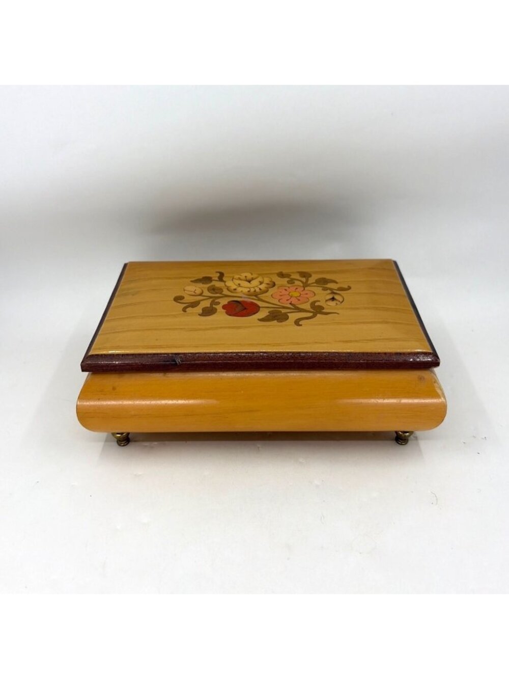 Vtg Sorrentino Italy Lacquered Music Box Inlay Wood Velvet Lined Für Elise Sound